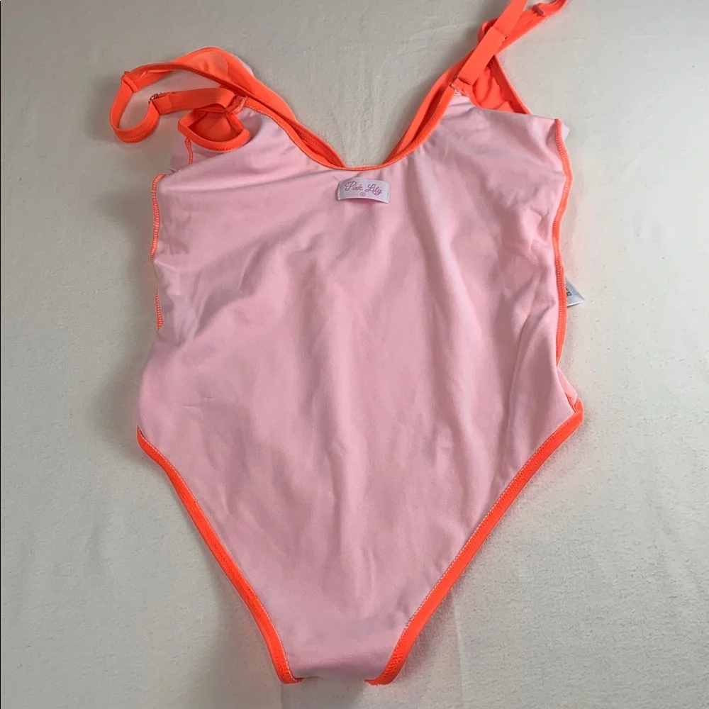 Pink Lily NWOT One Piece Swimsuit Neon Orange Small Mesh Detail at VNeck & Waist